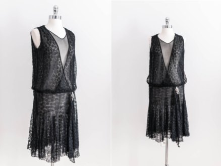 Vintage 1920s Authentic Silk Chantilly Lace Chiffon Flapper Dress - $359.09